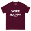 unisex-classic-tee-maroon-front-69c3f78d777cd.jpg Maroon | Funny Husband Shirt – “Wife Happy” Hidden Message Tee | Sarcastic Marriage Humor T-Shirt for Men